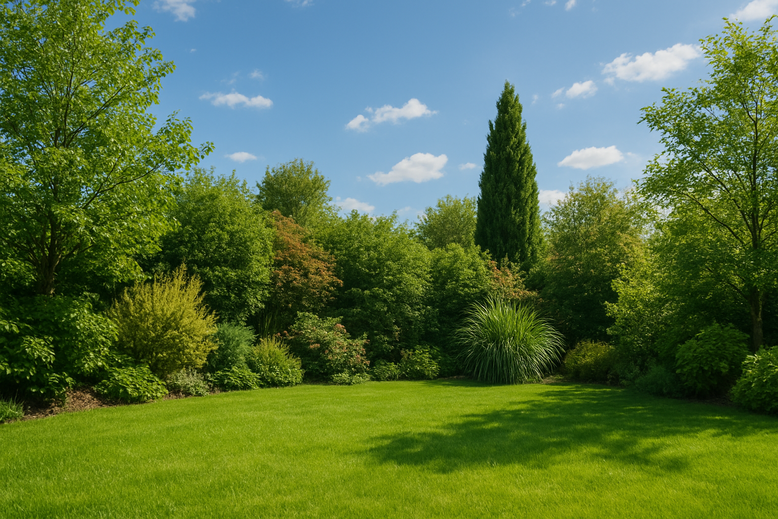 Pelouse verte et arbres sous un ciel dégagé